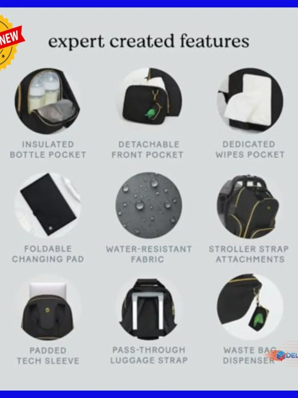 Vegan Leather Diaper Backpack with Changing Pad, Insulated Pocket